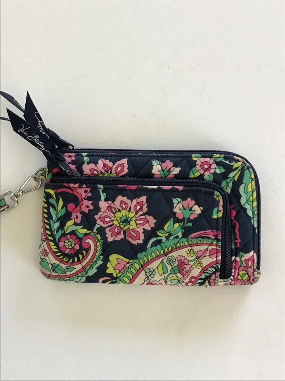 Vera Bradley Navy Paisley Floral Zip Wristlet